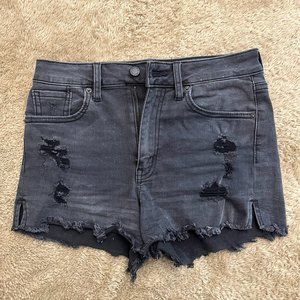 Black ripped jean shorts, size 25